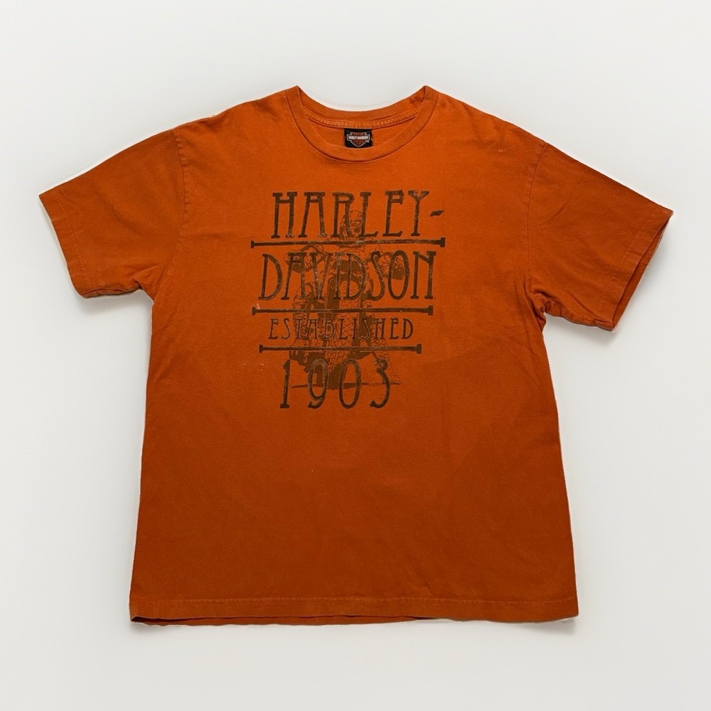 Vintage Burnt Orange Harley Davidson Motorcycle Tshirt XL Distressed
